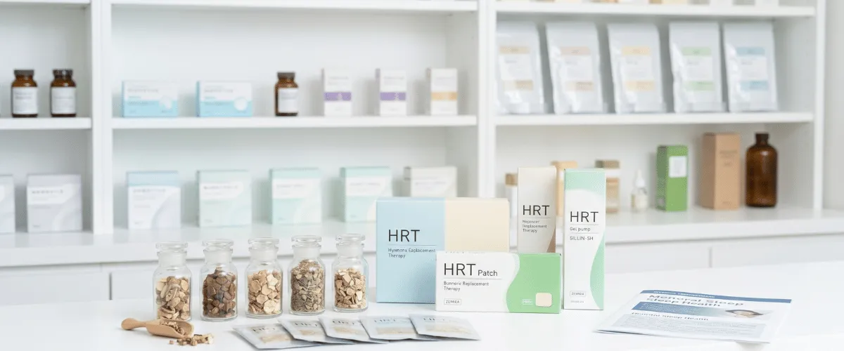 更年期症状の治療イメージ（漢方薬、HRT）